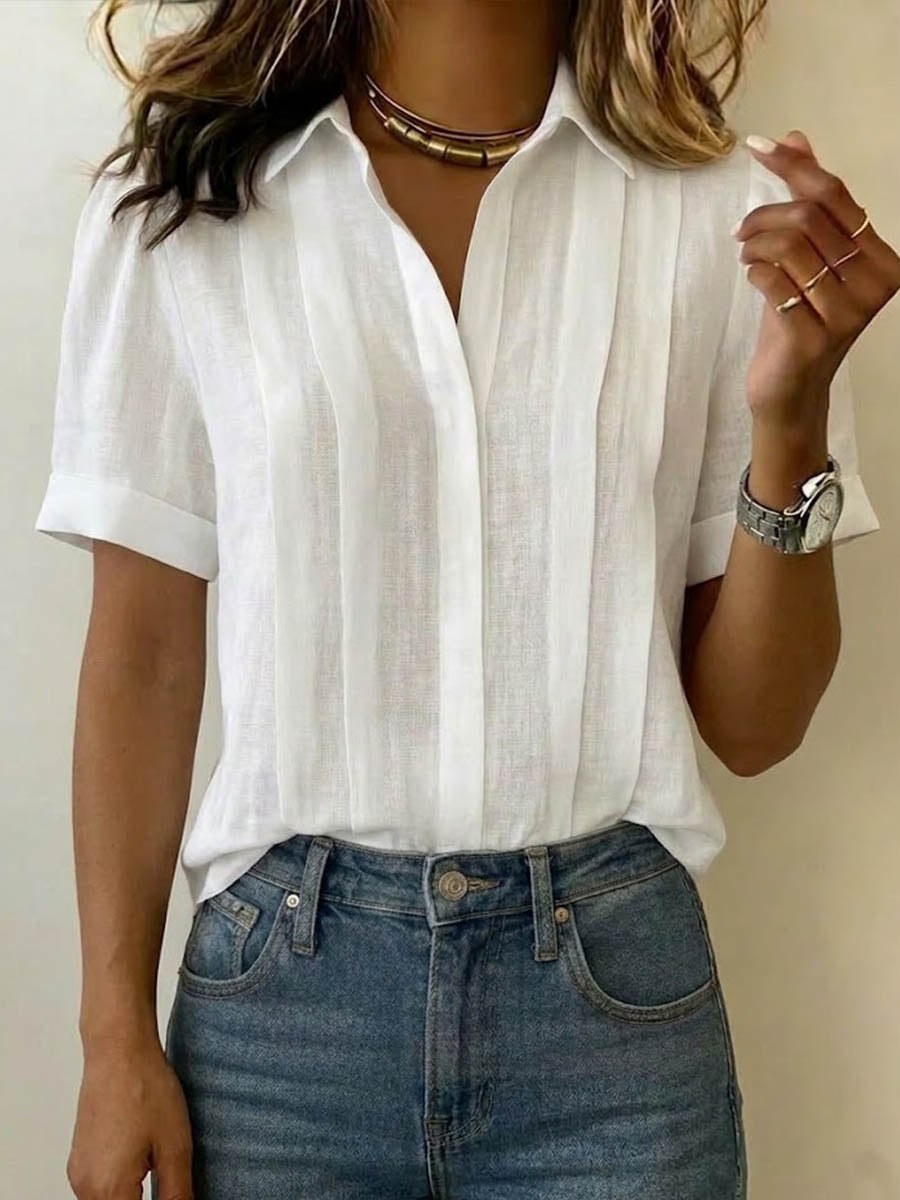 Wilhelmina - Women's Pleated Linen Blouse - photo 3