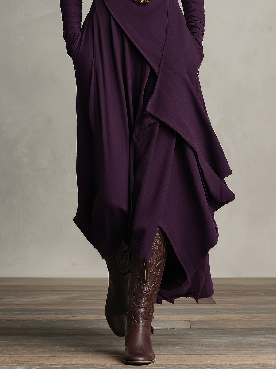 Asymmetrical Knit Maxi Dress with Turtleneck