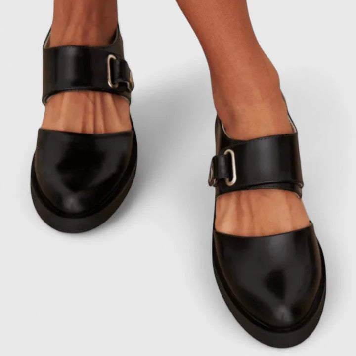 Perrine - Women's Patent Mary Jane Flats with Wide Strap