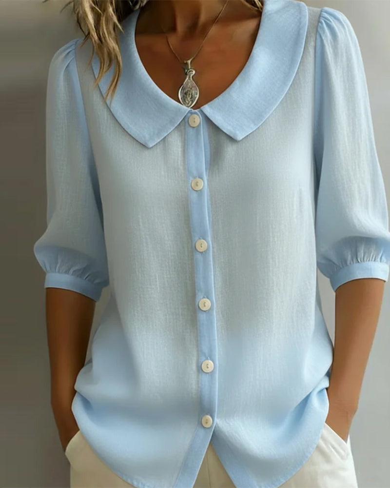 Odessa - Women's Relaxed Blouse in Peter Pan Collar 3/4 Sleeve - photo 1