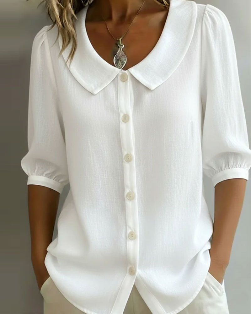 Odessa - Women's Relaxed Blouse in Peter Pan Collar 3/4 Sleeve - photo 3