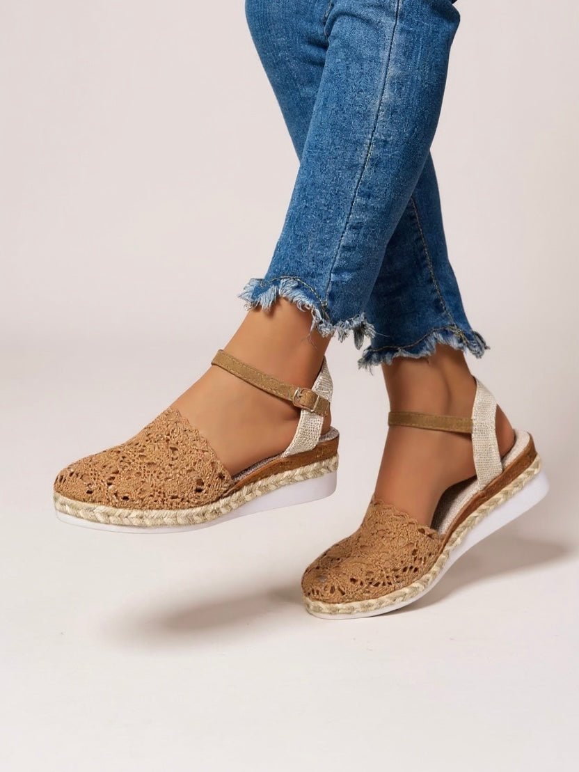 Victoria - Sandali espadrillas con plateau da donna, stile boho, all'uncinetto