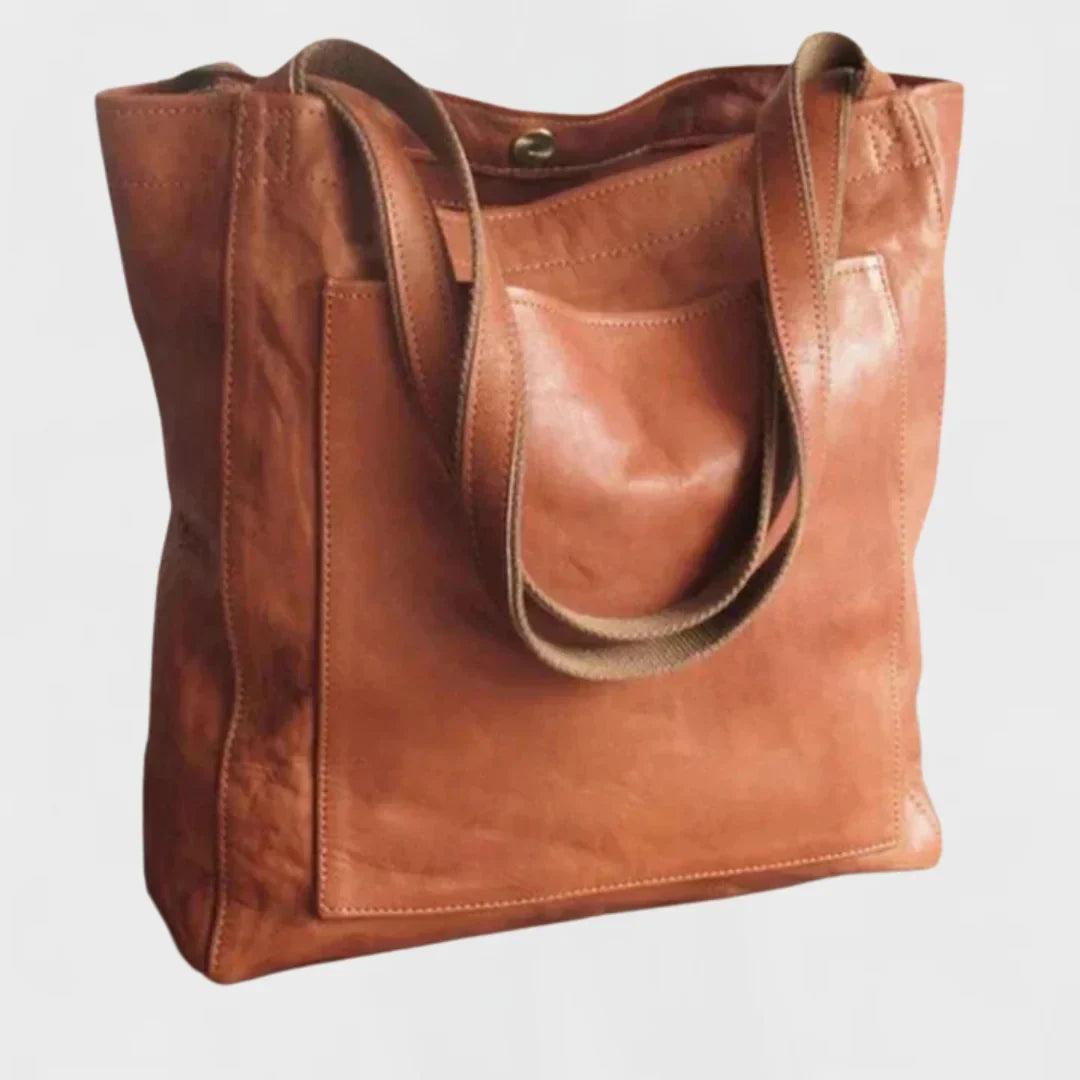 Eirlys - Women's Leather Tote Bag with Front Pockets