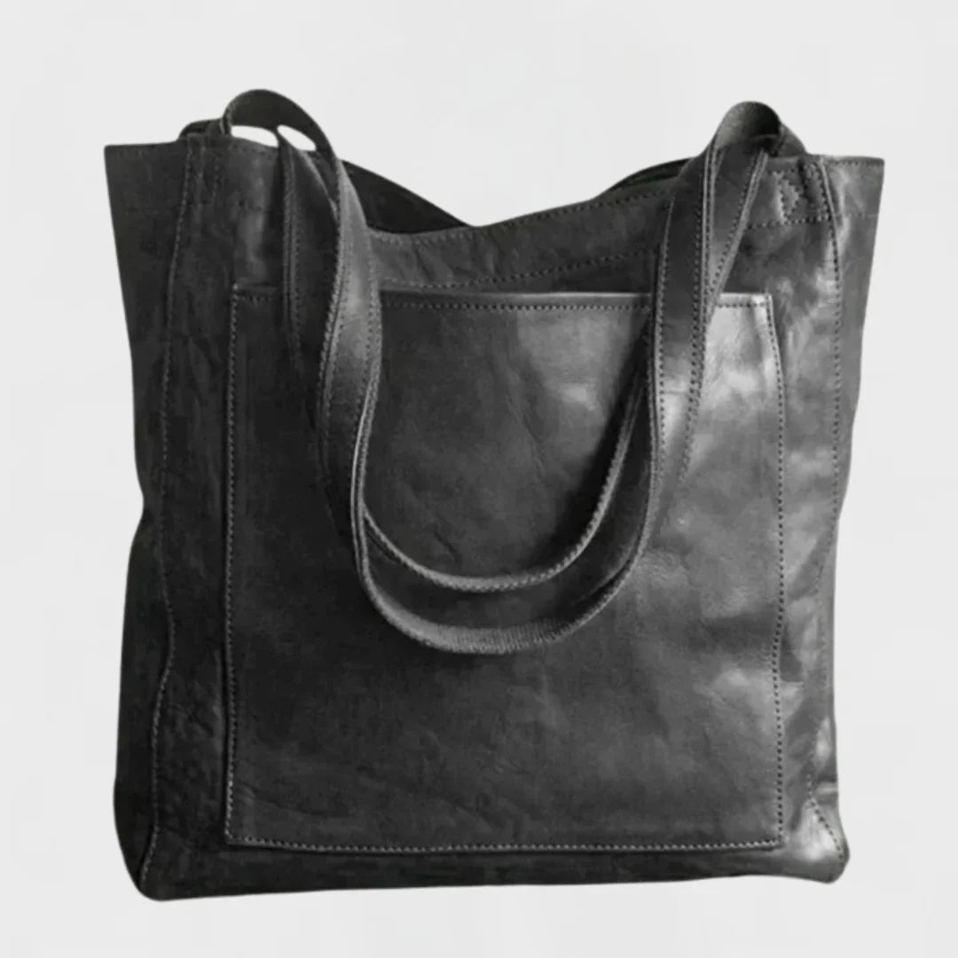 Eirlys - Women's Leather Tote Bag with Front Pockets