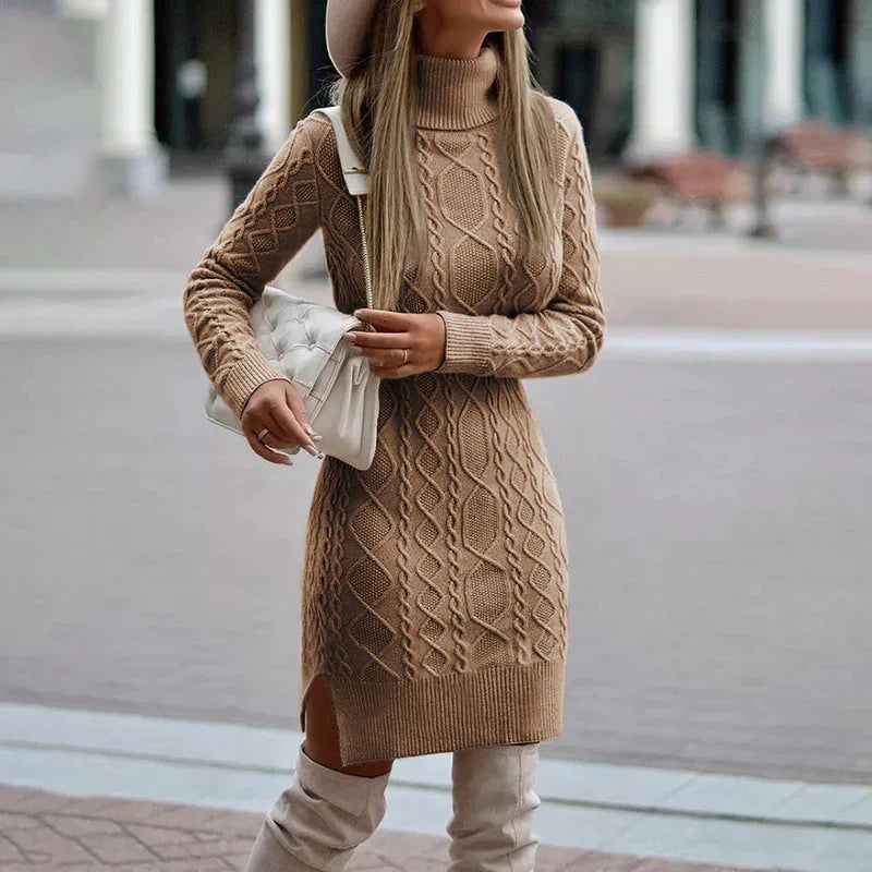 Wendy – Robe-pull en maille torsadée pour femme à col roulé