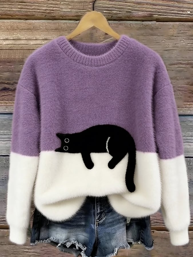 Opal - Women's Relaxed Sweater in Cat Print - photo 10