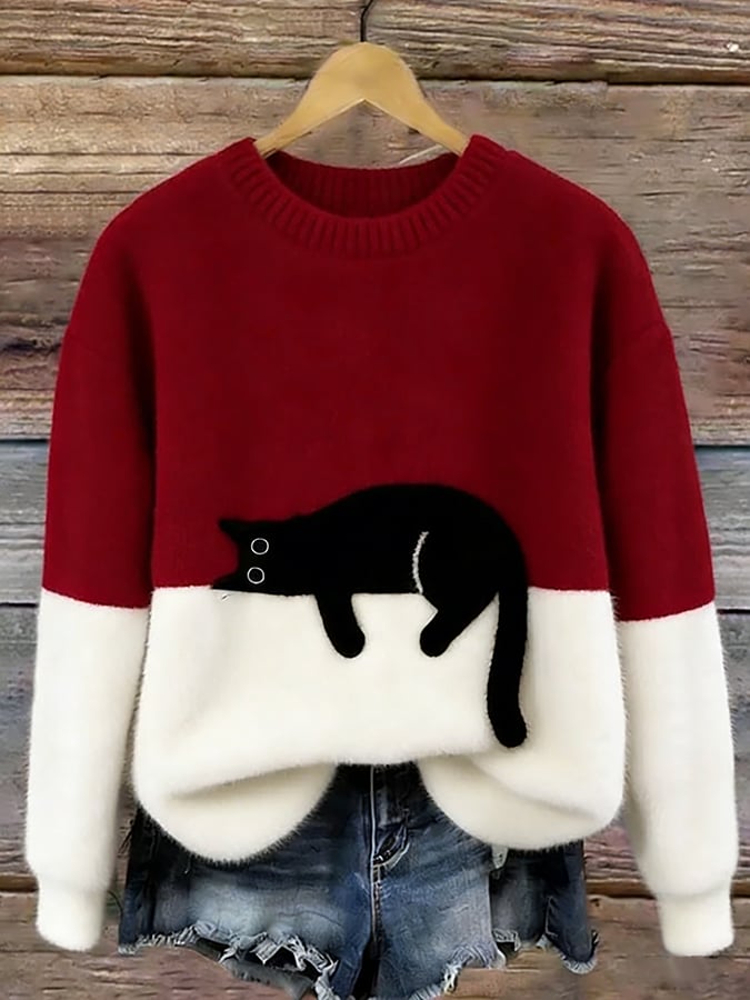 Opal - Women's Relaxed Sweater in Cat Print - photo 4