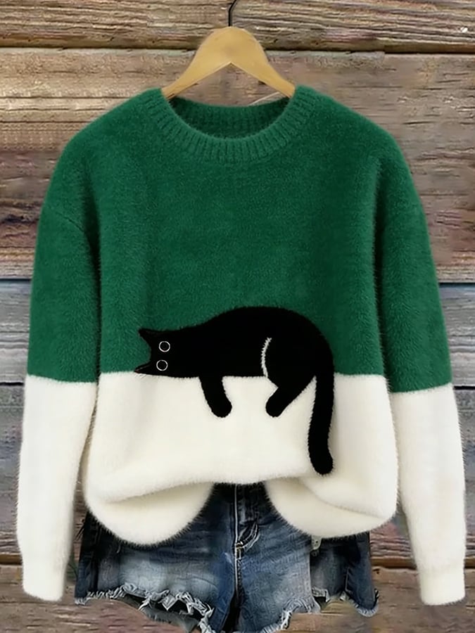 Opal - Women's Relaxed Sweater in Cat Print - photo 6