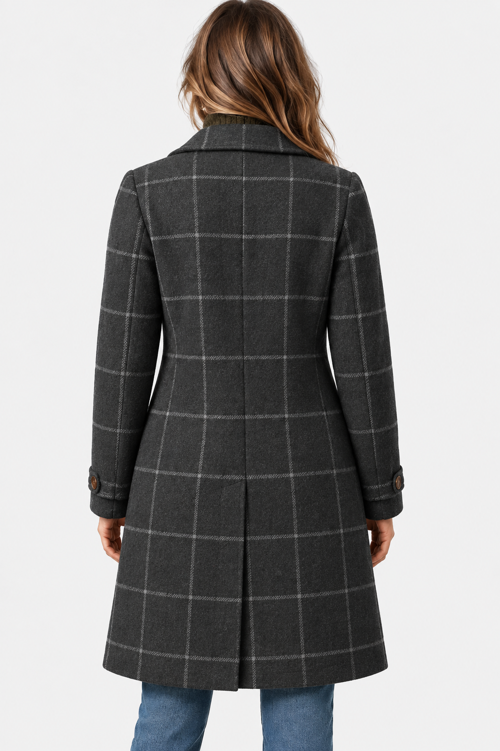 Women's Checked Longline Coat with Notch Lapels – view 10