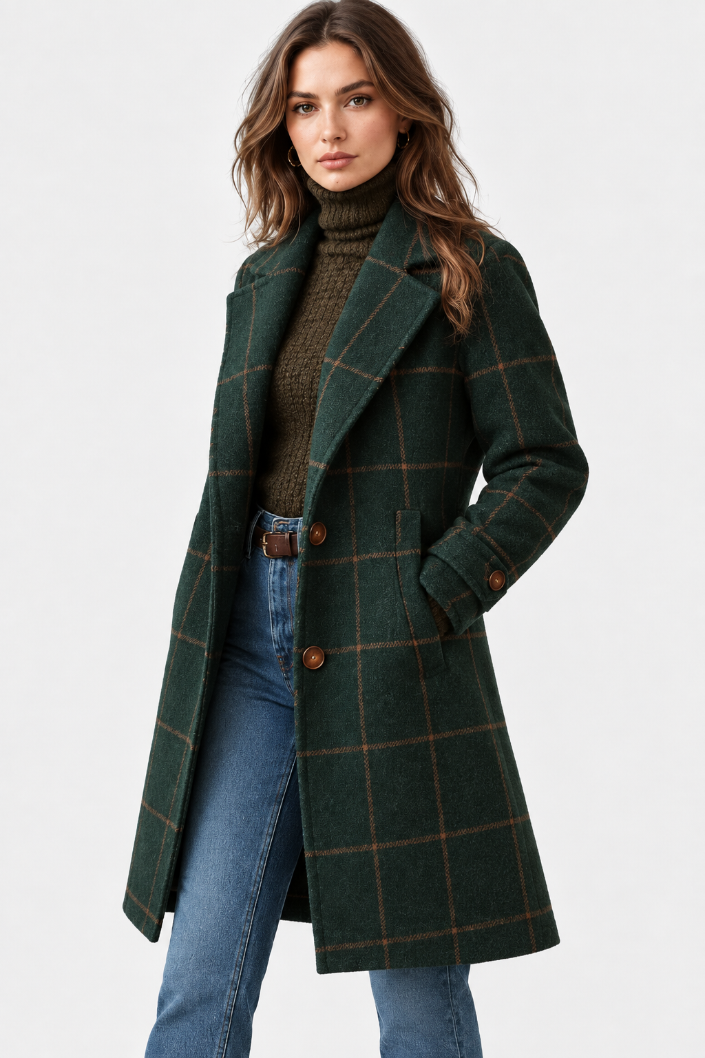 Women's Checked Longline Coat with Notch Lapels – view 2