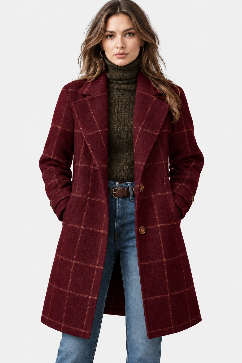 Women's Checked Longline Coat with Notch Lapels – view 5