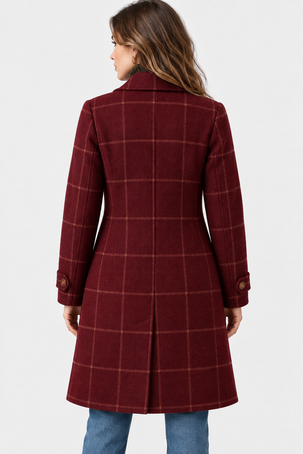 Women's Checked Longline Coat with Notch Lapels – view 6