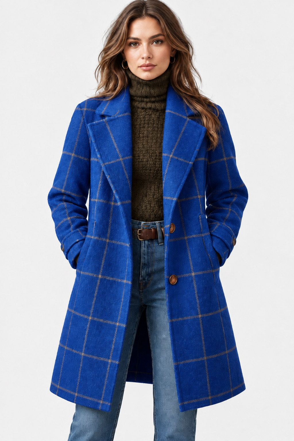 Women's Checked Longline Coat with Notch Lapels – view 7