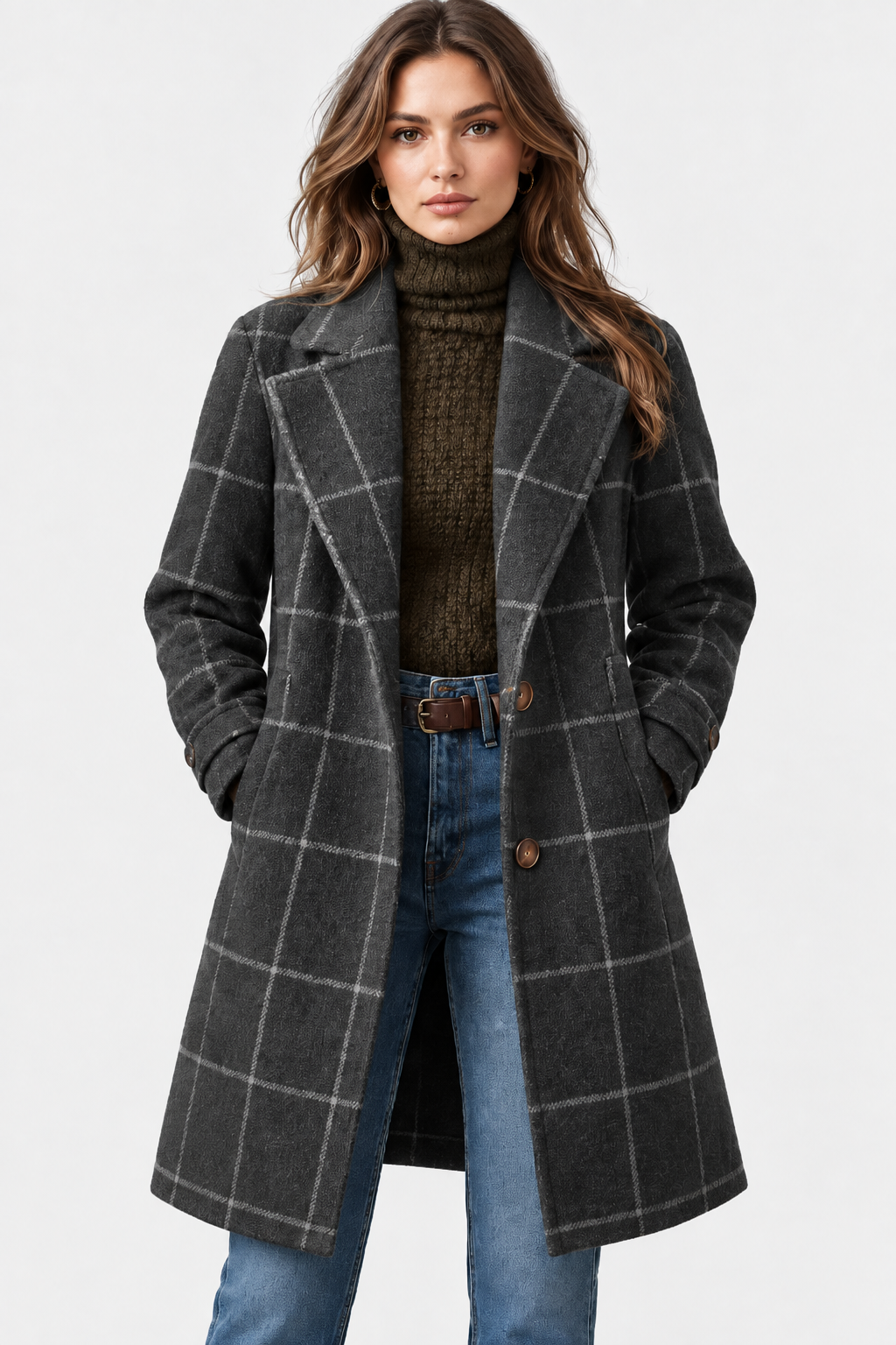 Women's Checked Longline Coat with Notch Lapels – view 9