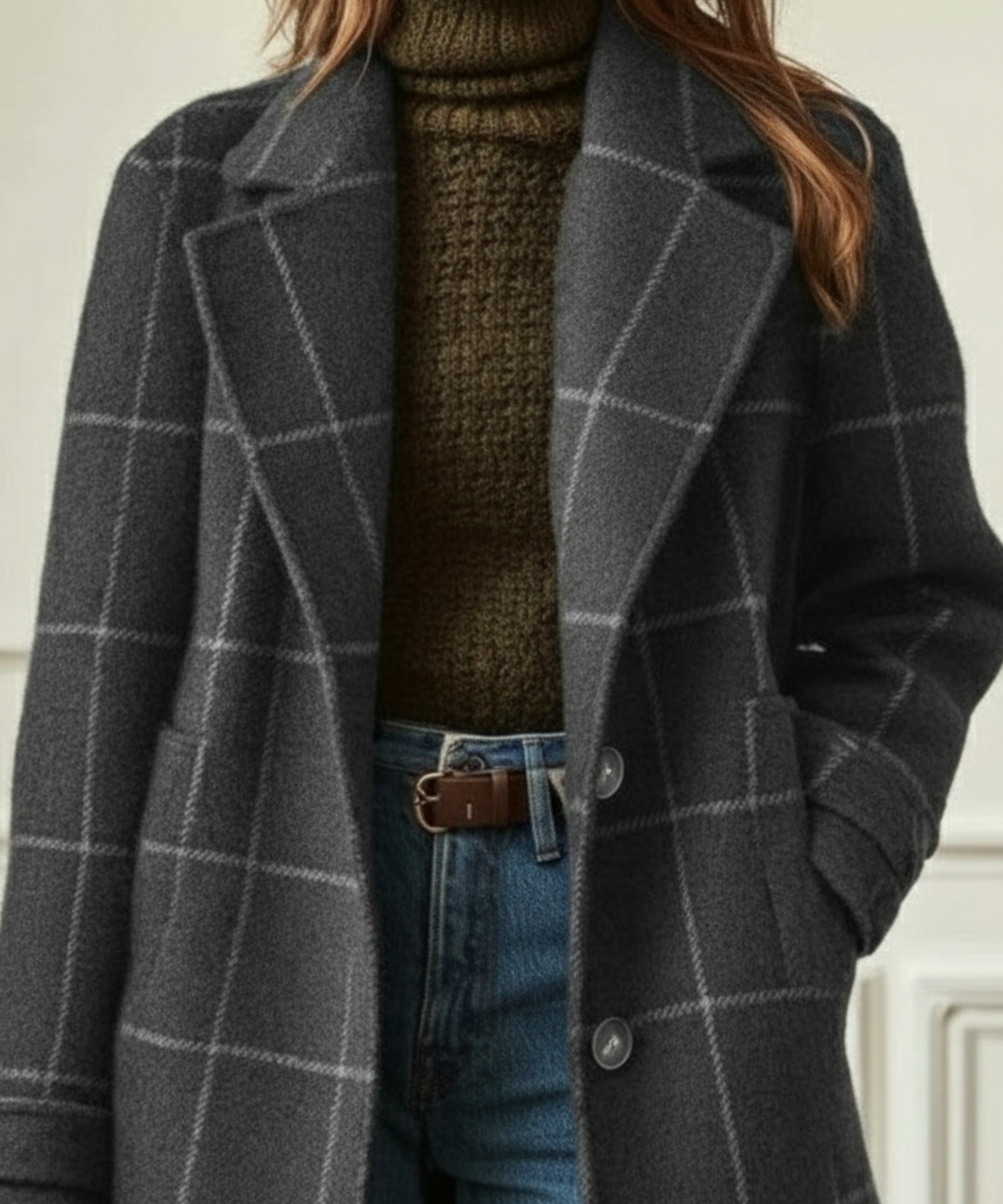 Adrienne - Women's Long Coat in Classic Check - photo 5