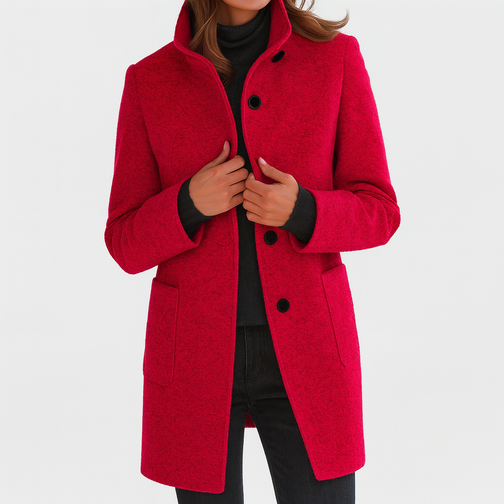 Merryn - Women's Classic Long Coat in Button Front Stand Collar - photo 6