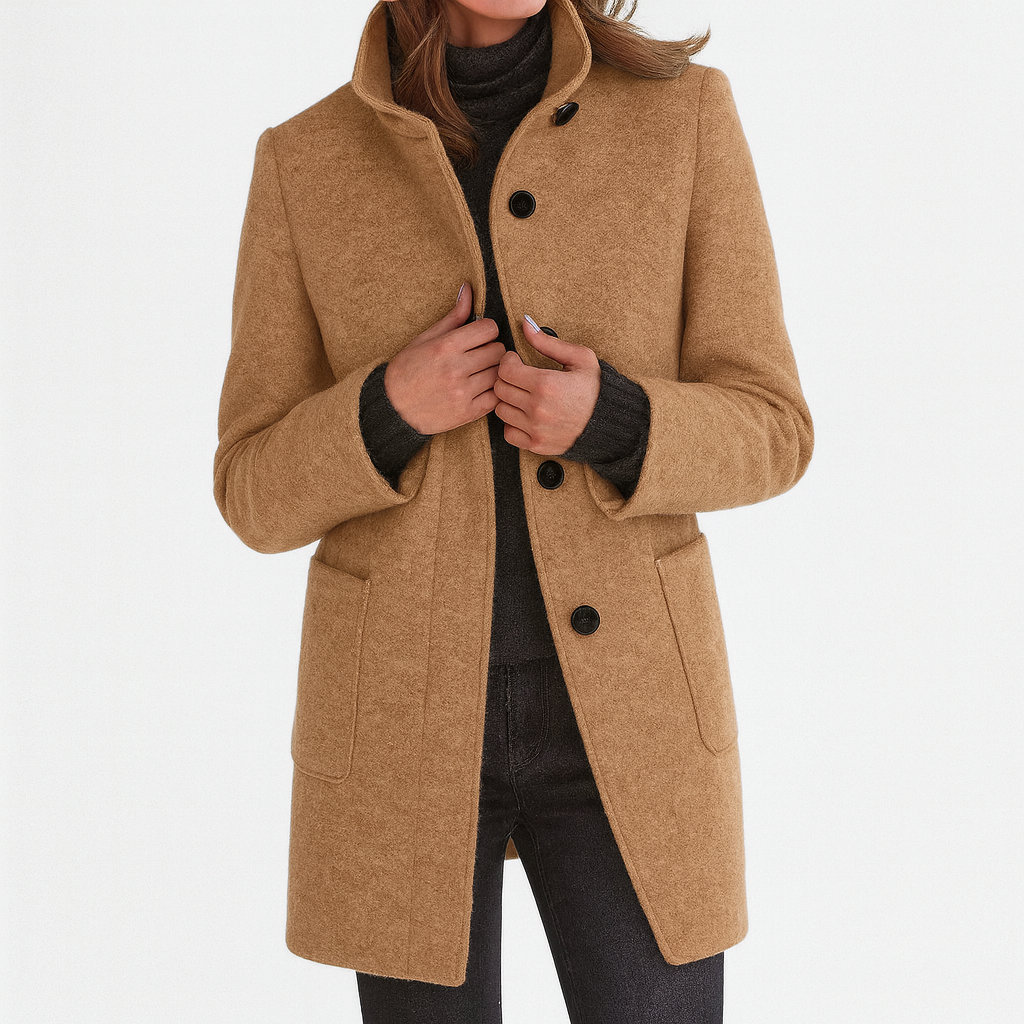 Merryn - Women's Classic Long Coat in Button Front Stand Collar - photo 7