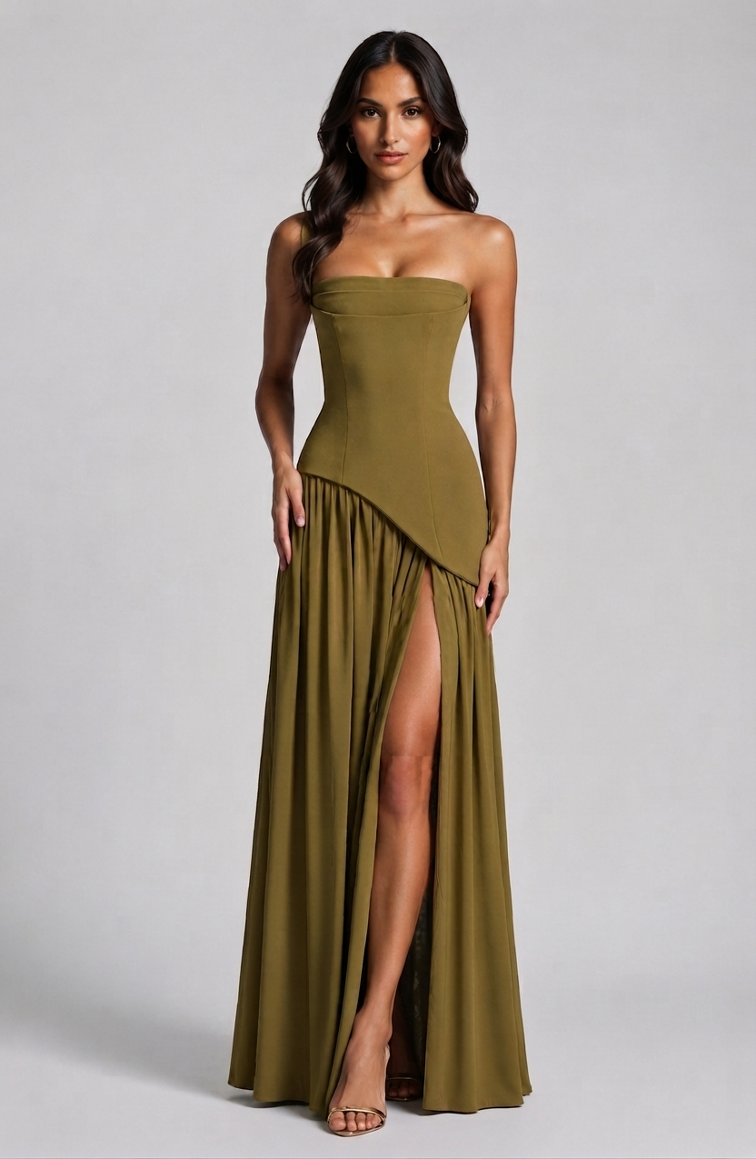 Women's Corset Draped Evening Gown High Slit Sleeveless Dress – view 2