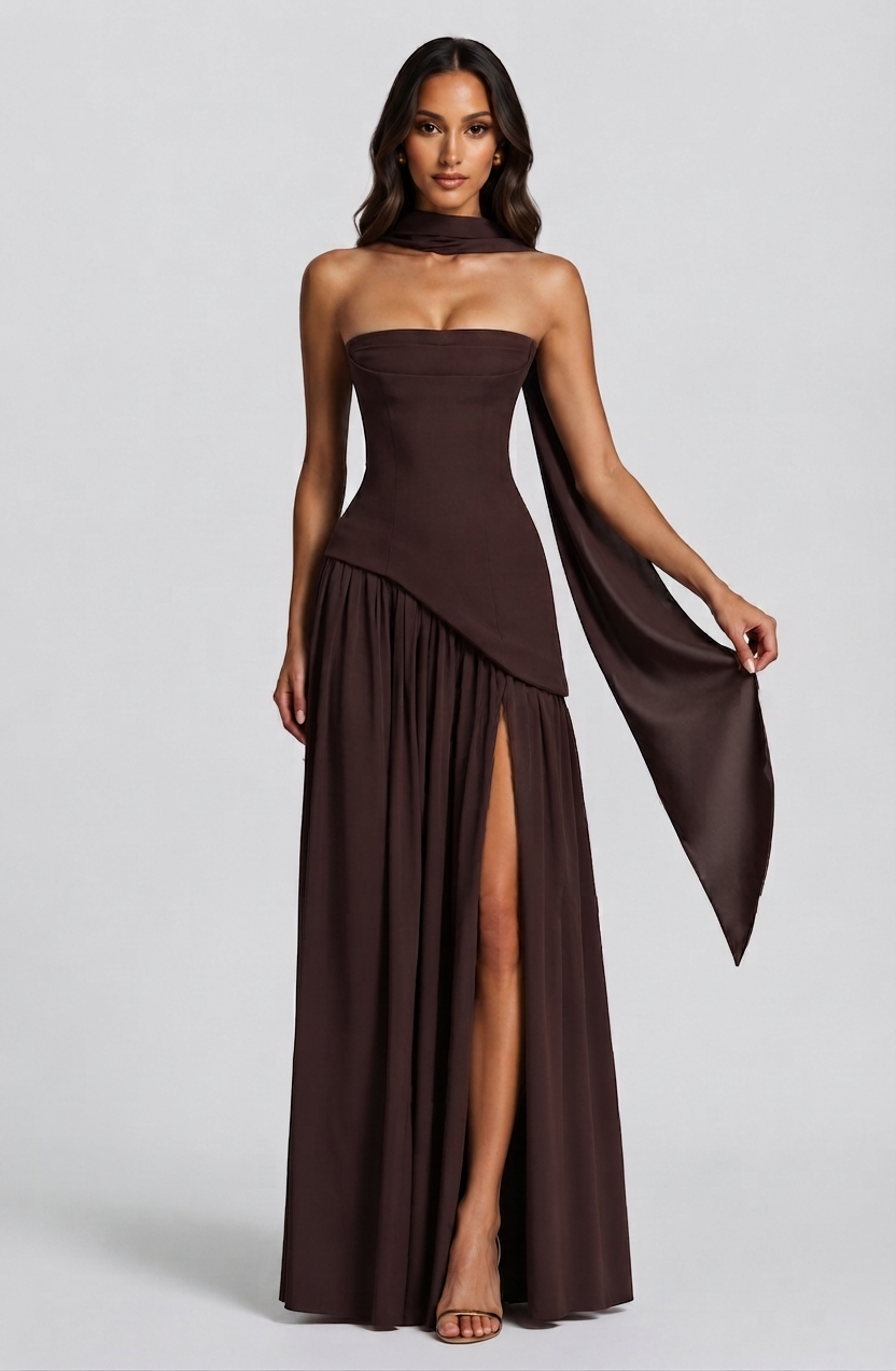 Women's Corset Draped Evening Gown High Slit Sleeveless Dress – view 5