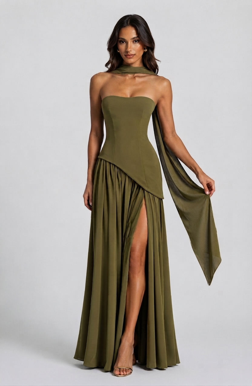 Women's Corset Draped Evening Gown High Slit Sleeveless Dress – view 6