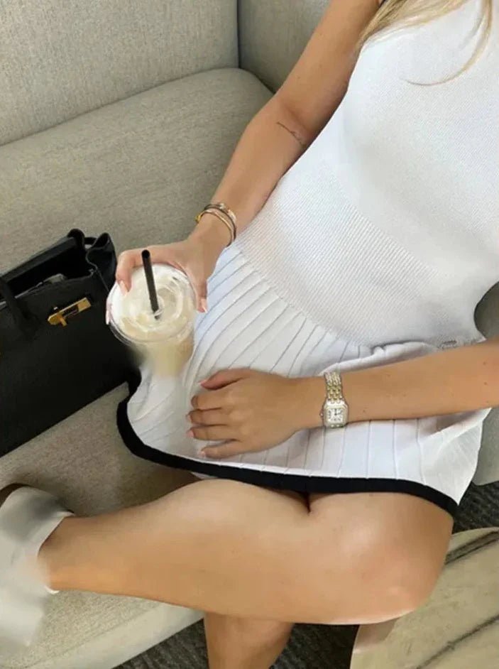 Isobel - Abito in maglia da donna a vita bassa con bordo a contrasto