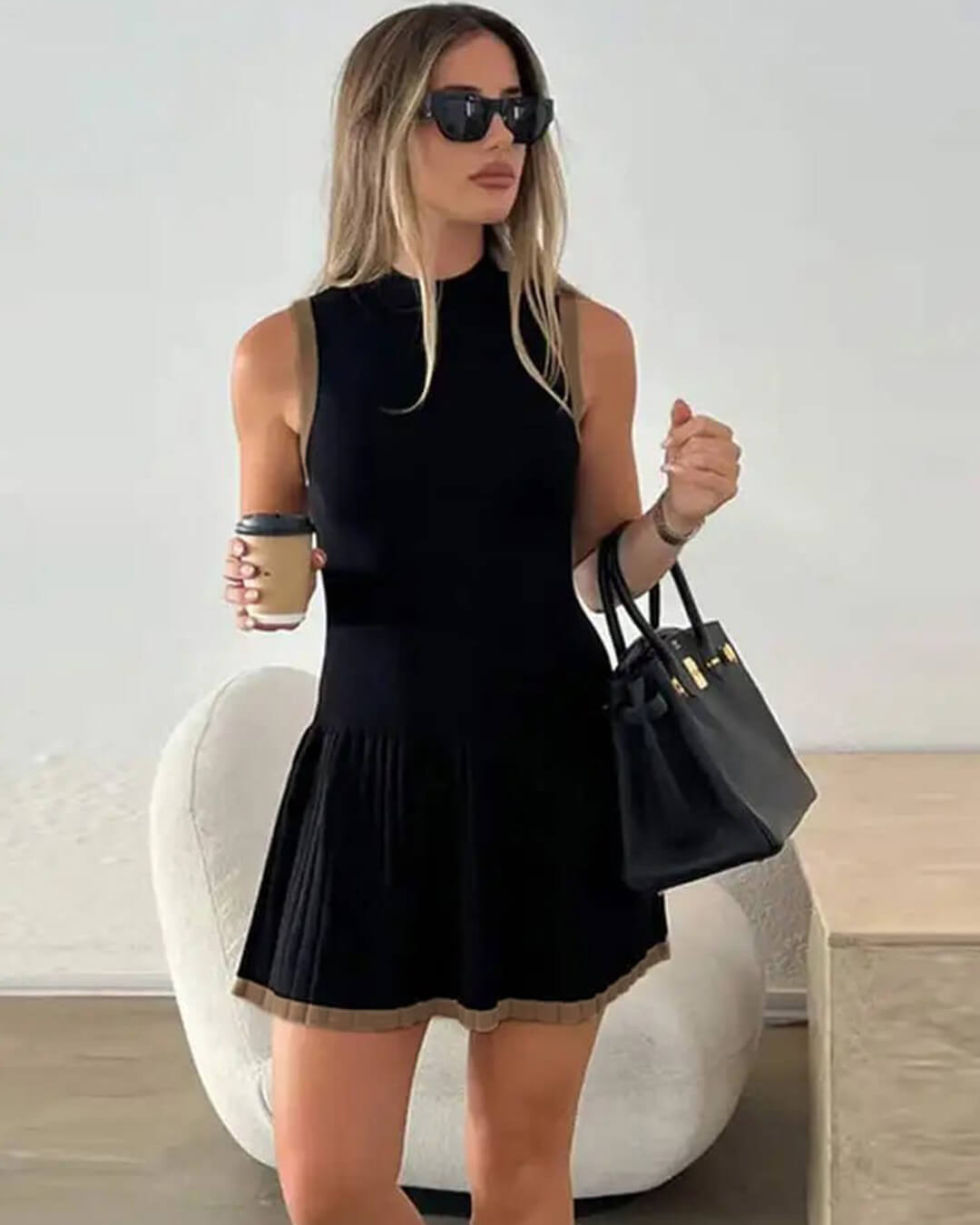 Isobel - Abito in maglia da donna a vita bassa con bordo a contrasto