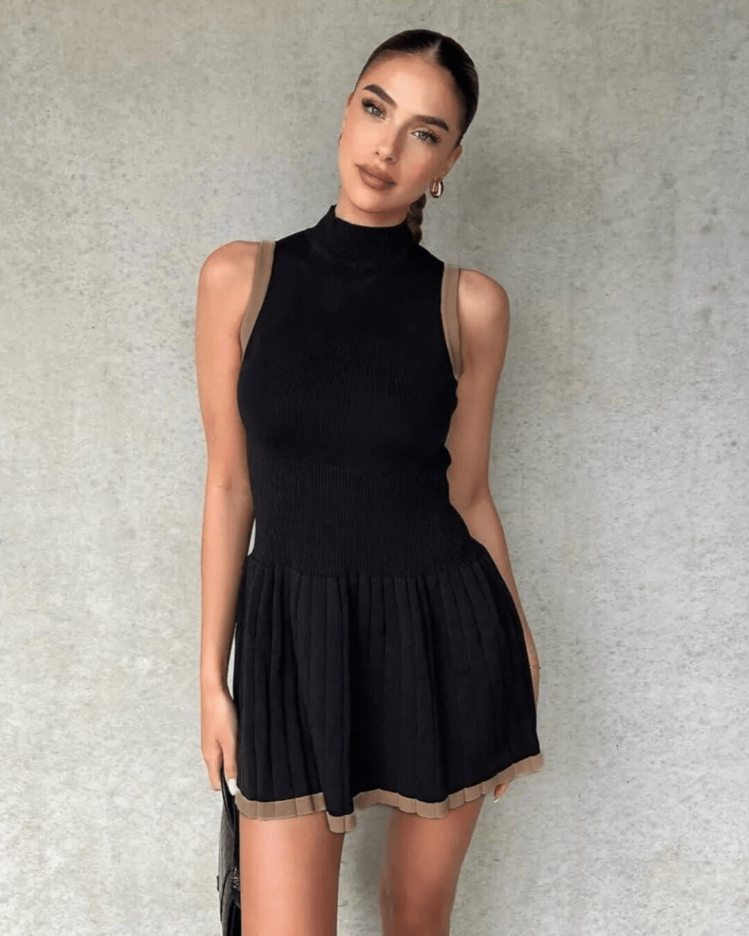 Isobel - Abito in maglia da donna a vita bassa con bordo a contrasto