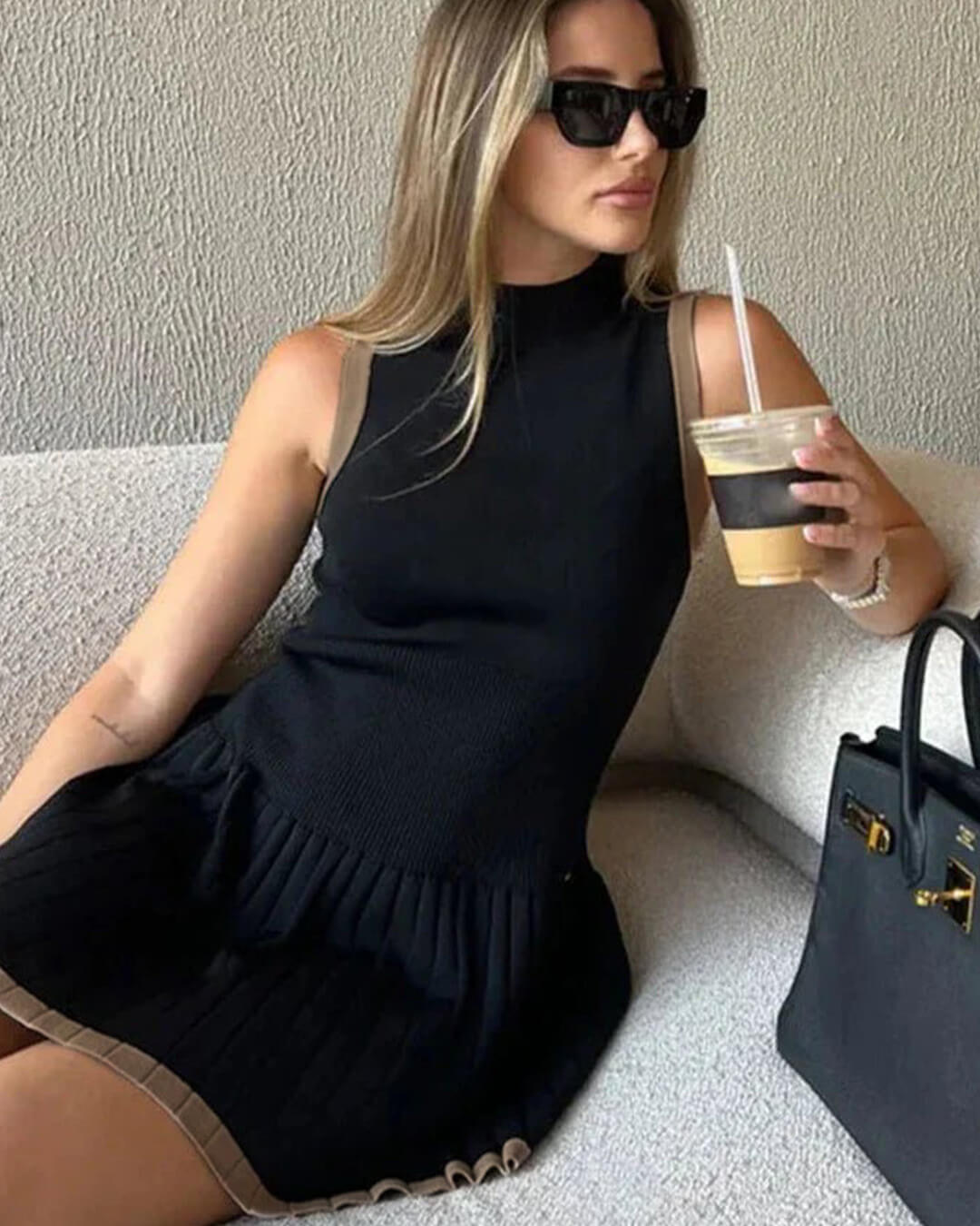Isobel - Abito in maglia da donna a vita bassa con bordo a contrasto