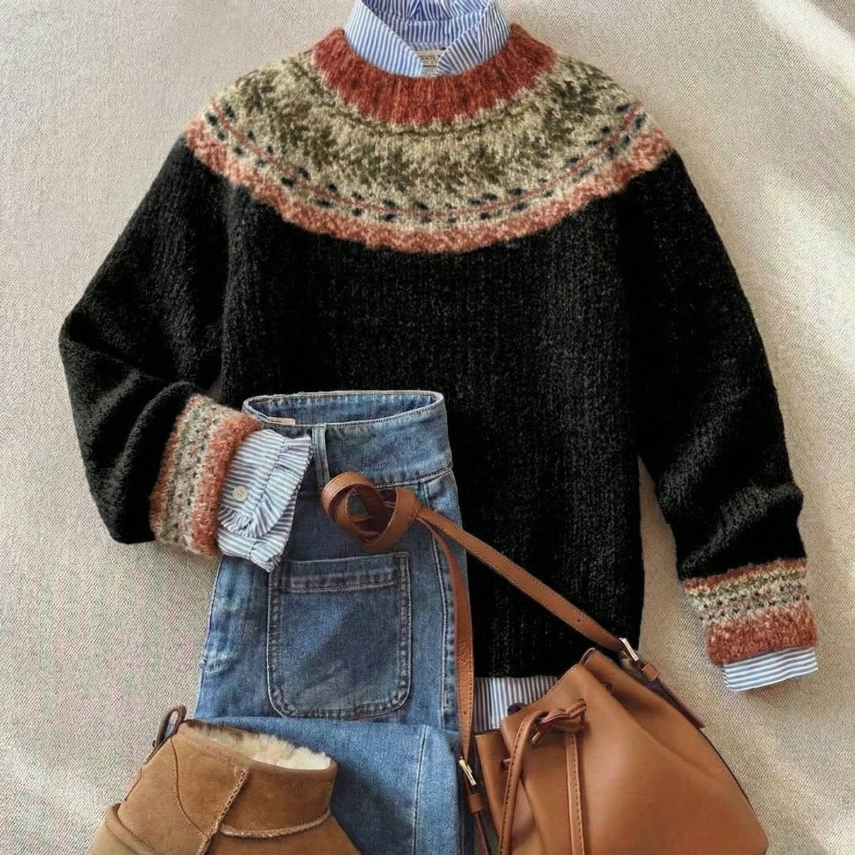Debra - Maglione natalizio da donna con motivo Fair Isle e vestibilità comoda
