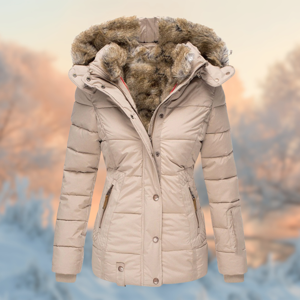 Lois - Women's Fitted Winter Coat with Faux Fur Hood