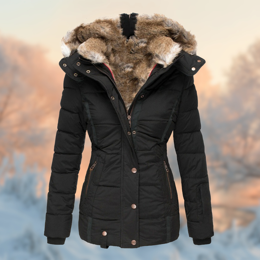 Lois - Women's Fitted Winter Coat with Faux Fur Hood