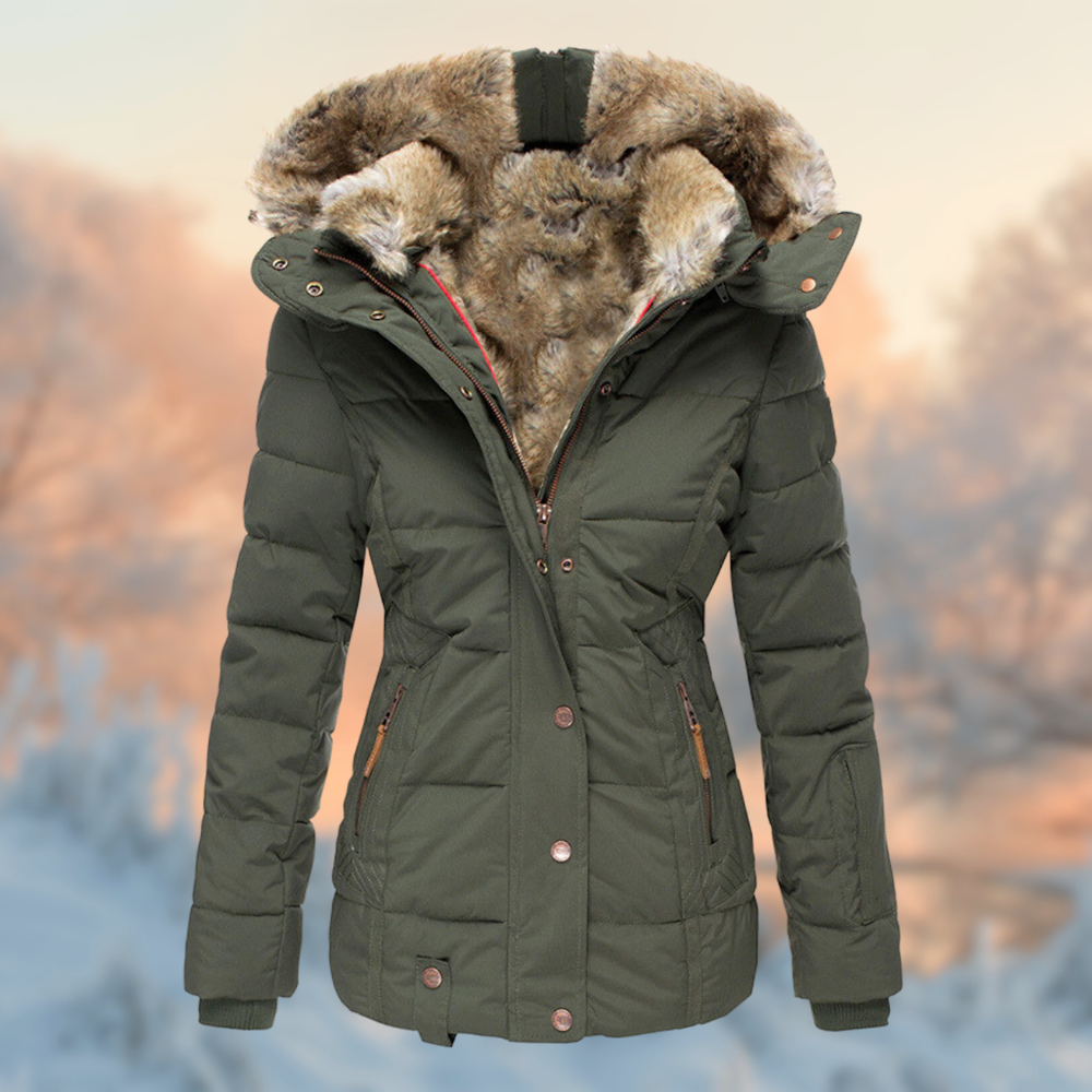 Lois - Women's Fitted Winter Coat with Faux Fur Hood