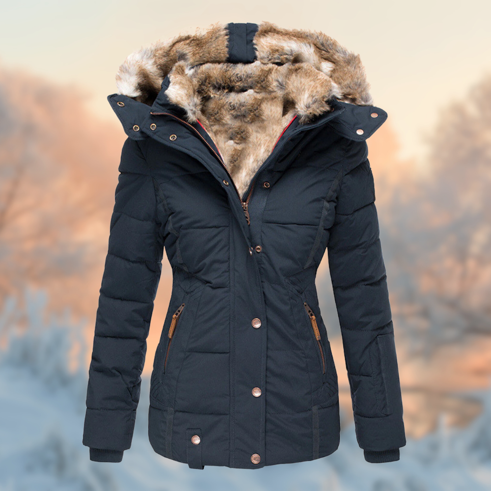 Lois - Women's Fitted Winter Coat with Faux Fur Hood