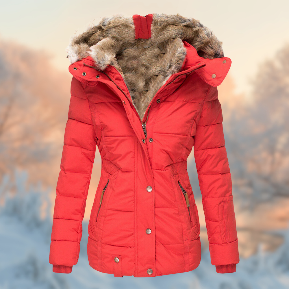 Lois - Women's Fitted Winter Coat with Faux Fur Hood
