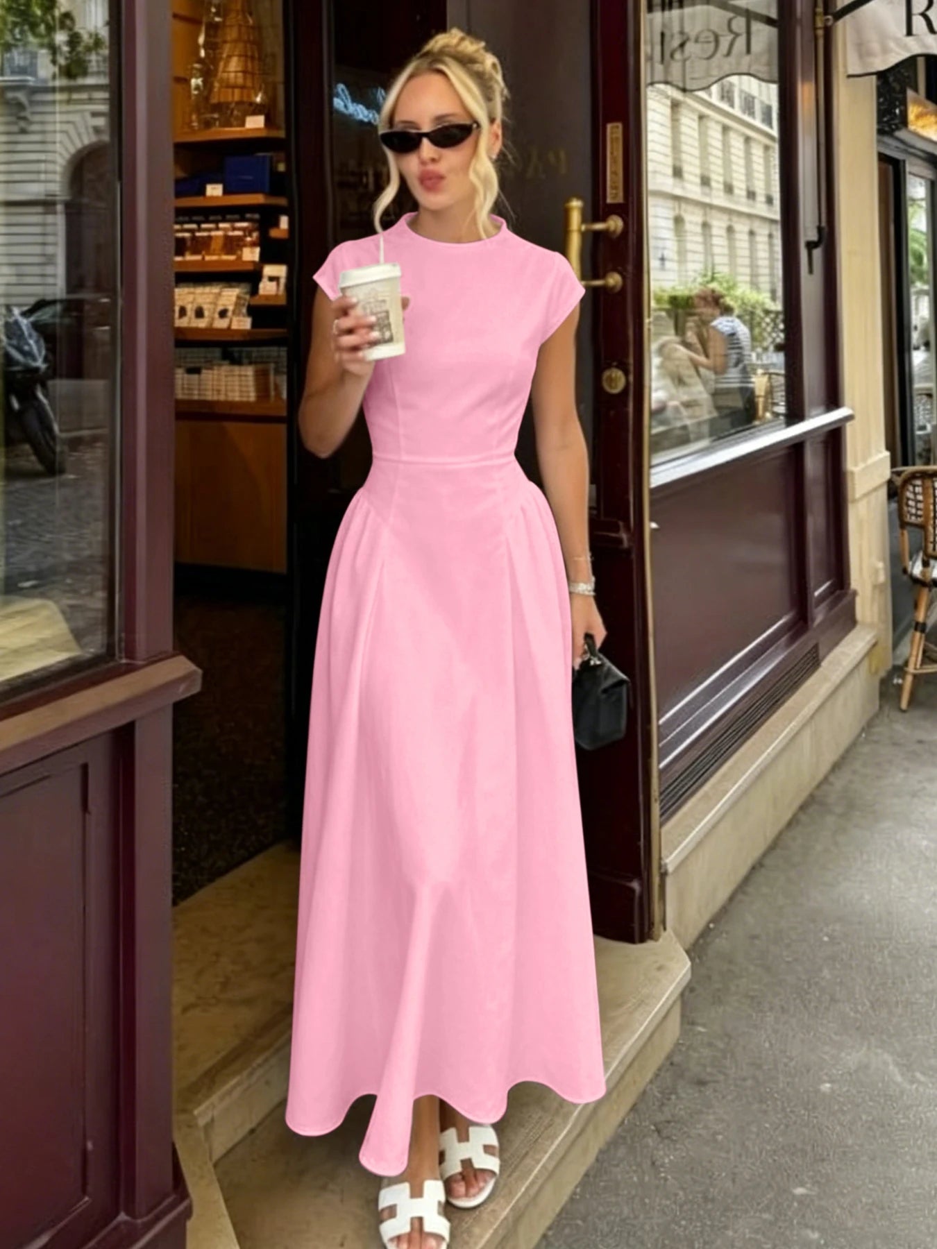 Jacqueline – dámské maxi šaty do áčka s krátkými rukávy