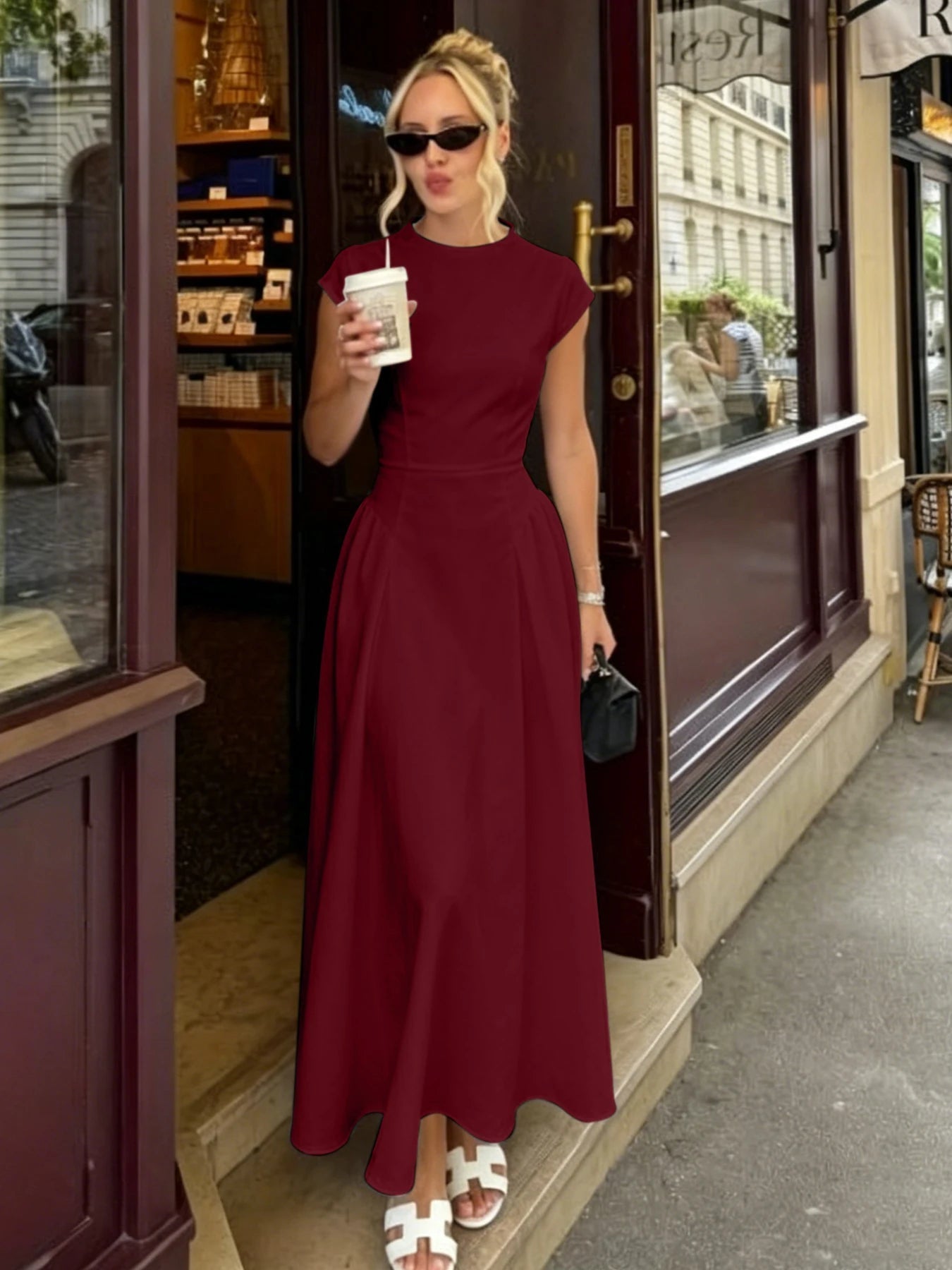 Jacqueline – dámské maxi šaty do áčka s krátkými rukávy
