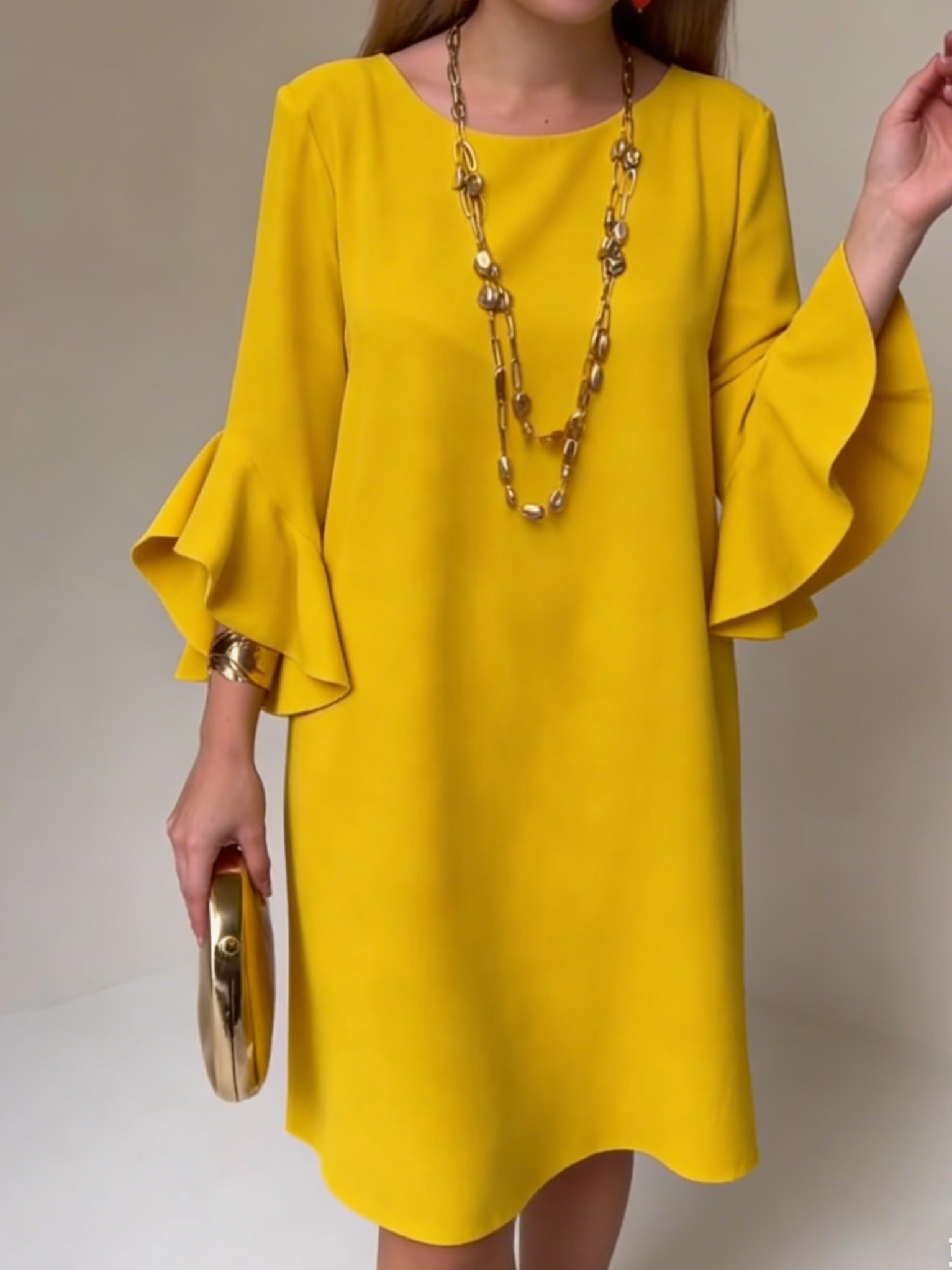 Bridie - Women's Relaxed Midi Dress in Fluid Ruffle Sleeves - photo 2