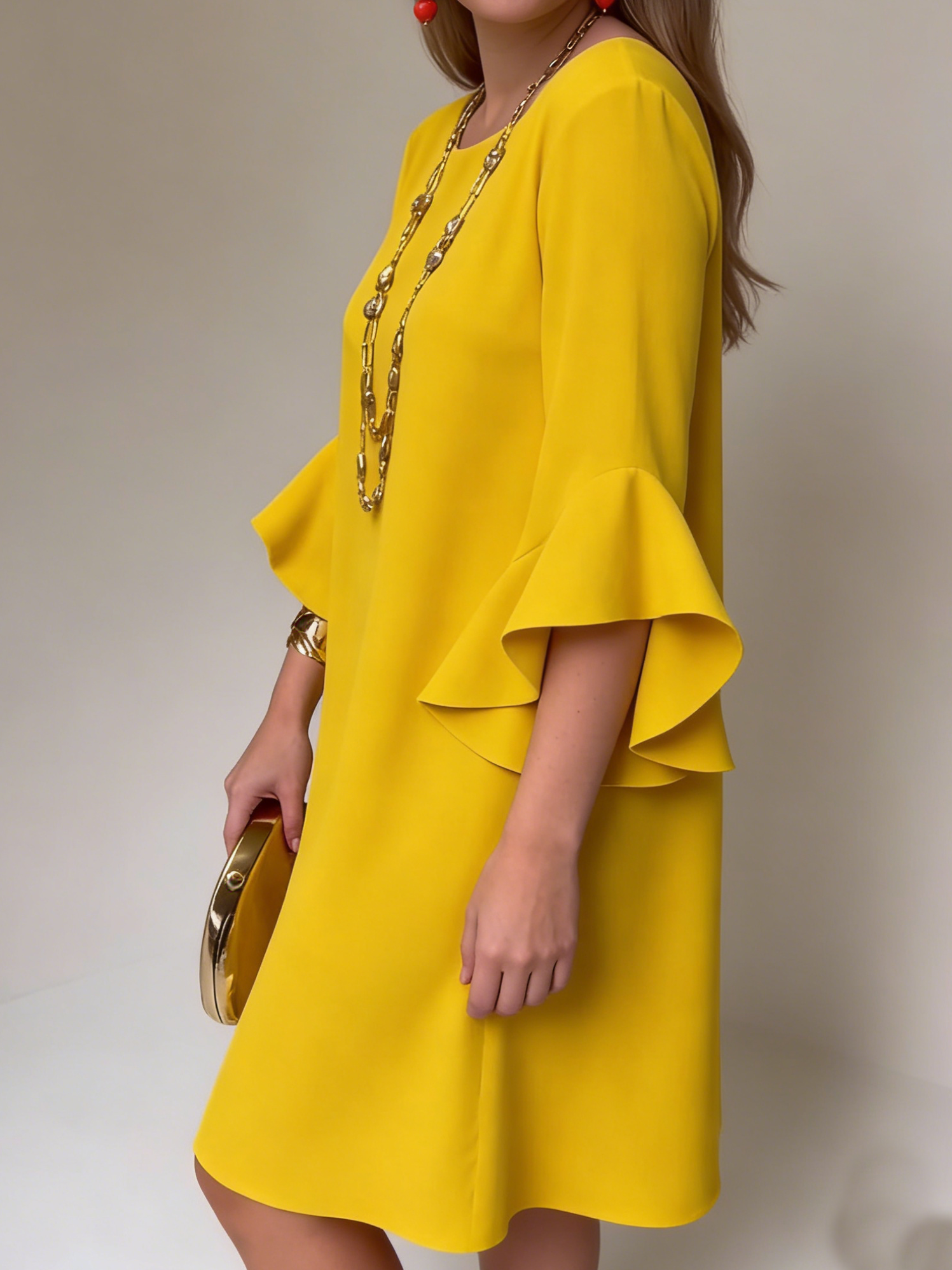 Bridie - Women's Relaxed Midi Dress in Fluid Ruffle Sleeves - photo 3