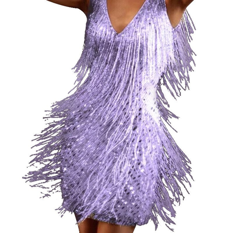 Jean - Women's Fringe Party Dress with Sequin Detail