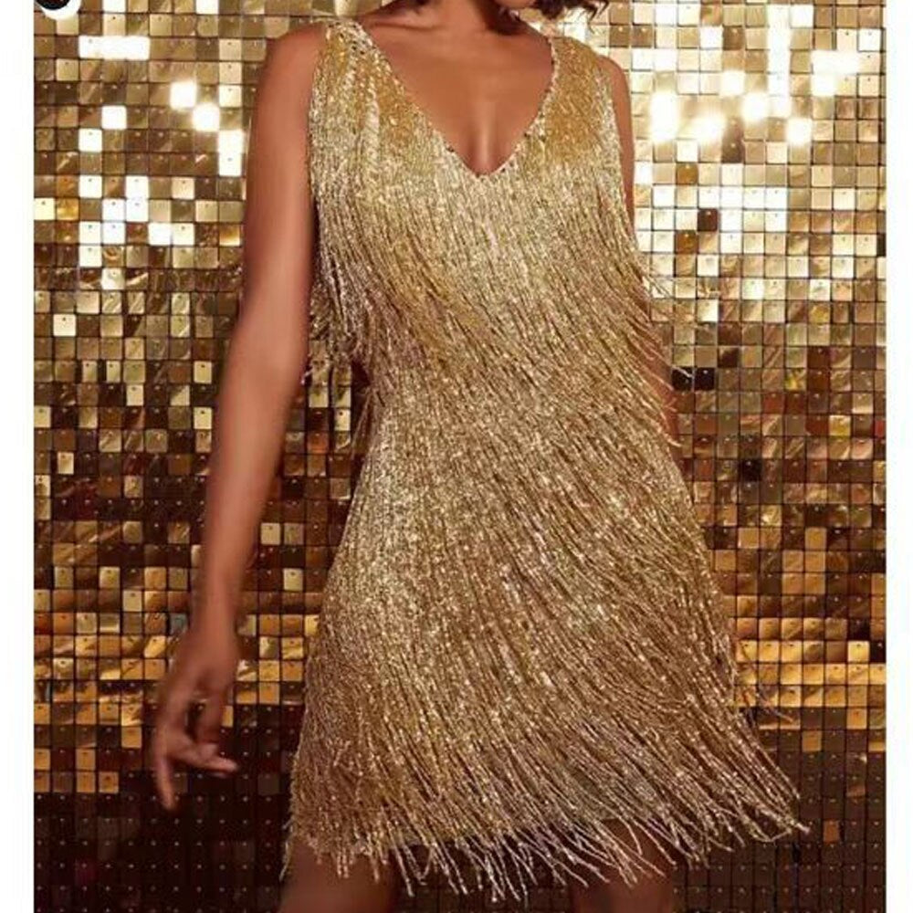 Jean - Women's Fringe Party Dress with Sequin Detail