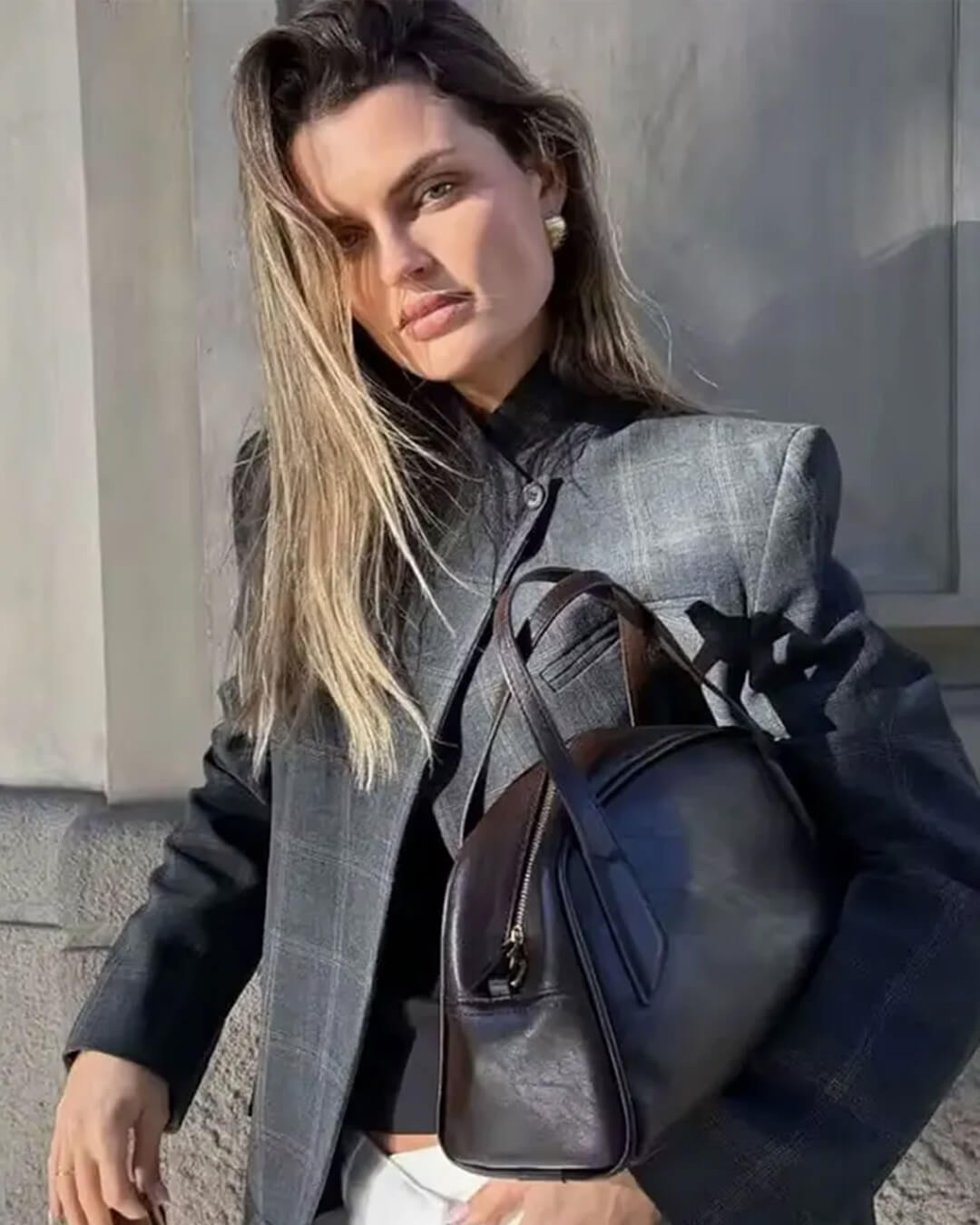 Jessica - Giacca blazer da donna grigia a quadri