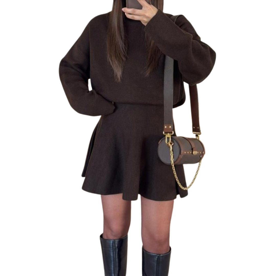 Celestine - Women's Fitted Sweater Dress in Half-High Neck Knit - photo 3