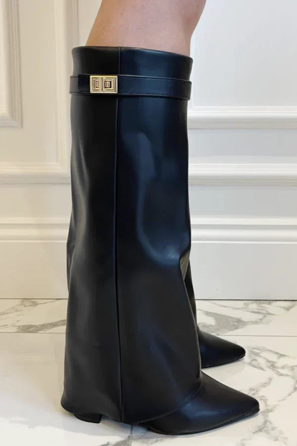 Cherry - Women's Structured High Boots in Gold Buckle - photo 8