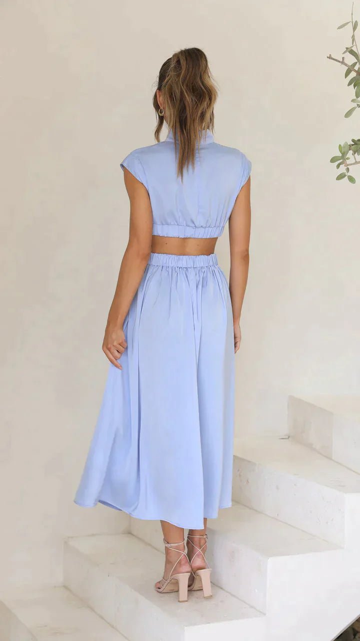 Patsy - Women's High Neck Midi Dress with Waist Cutouts
