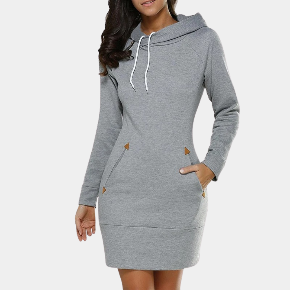 Annie - Women's Hooded Sweater Dress with Long Sleeves