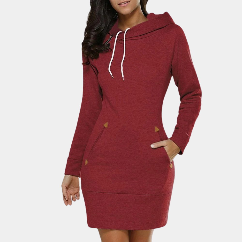 Annie - Women's Hooded Sweater Dress with Long Sleeves
