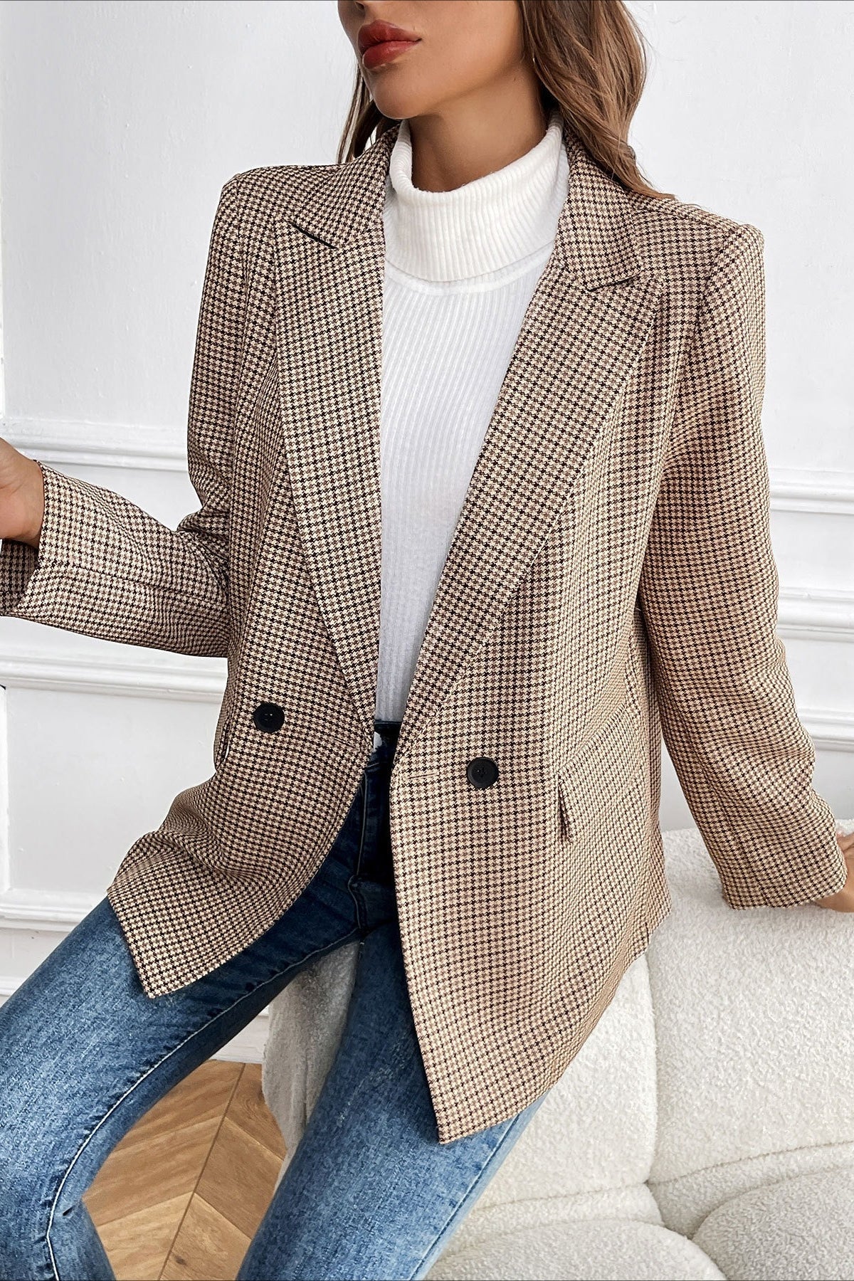 Kathy - Blazer da donna pied-de-poule con revers a lancia