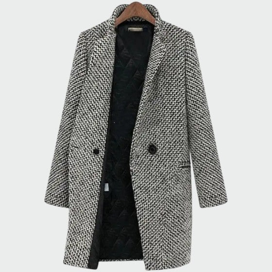 Dinah - Women's Tailored Longline Coat in Houndstooth - photo 1