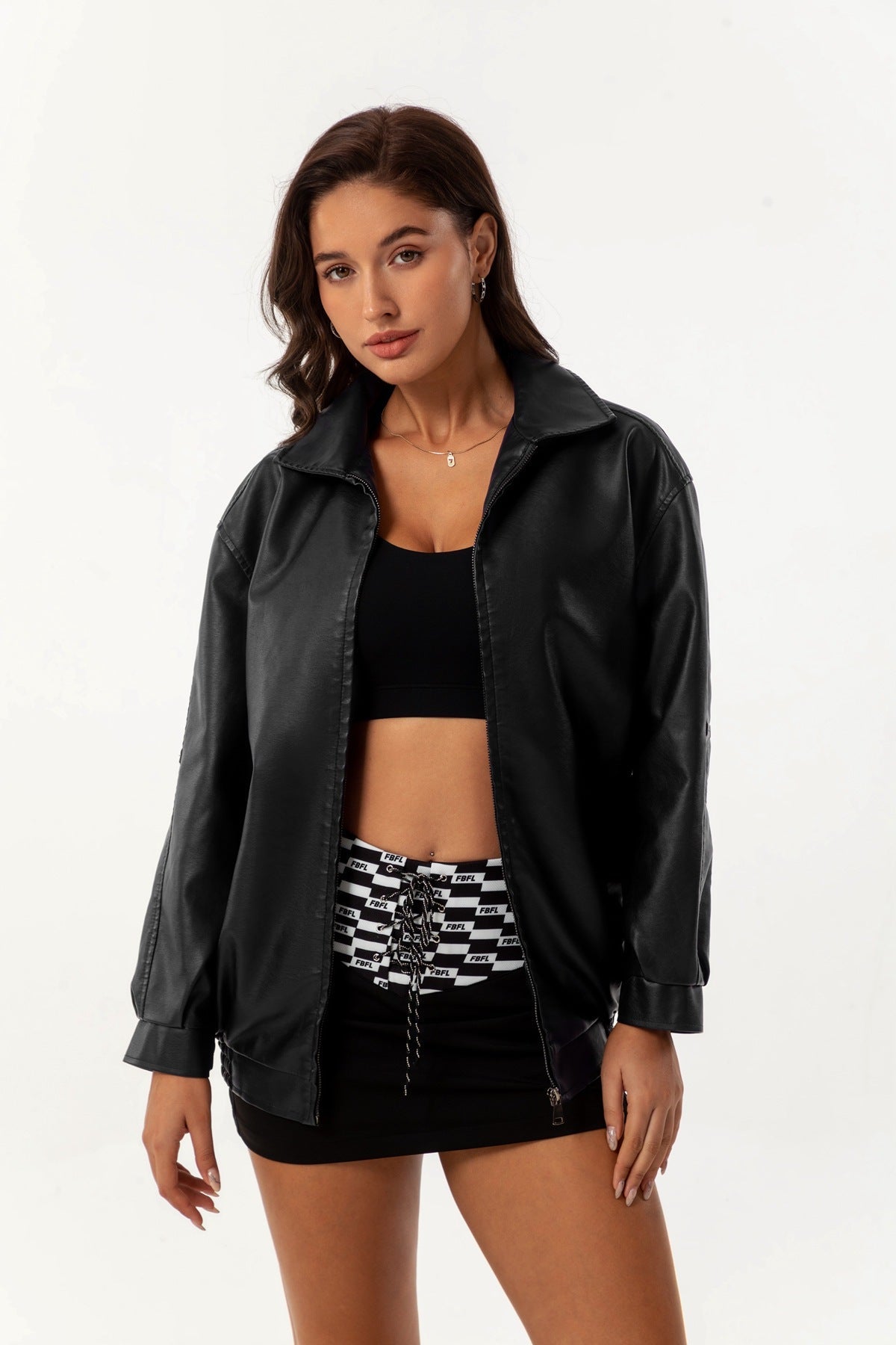 Women's Ilona Oversized Leather Jacket with a Shirt Collar