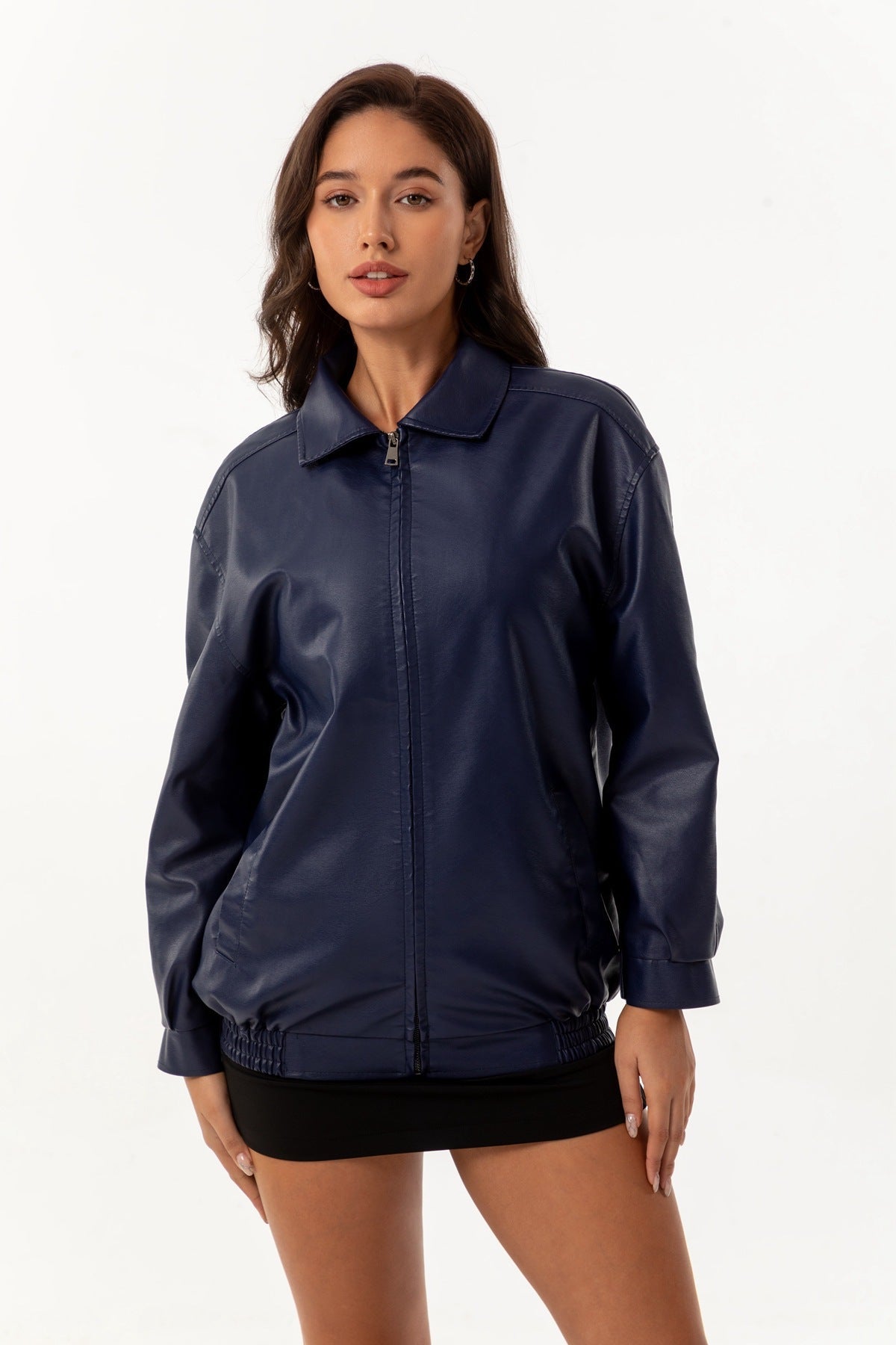 Women's Ilona Oversized Leather Jacket with a Shirt Collar – view 11